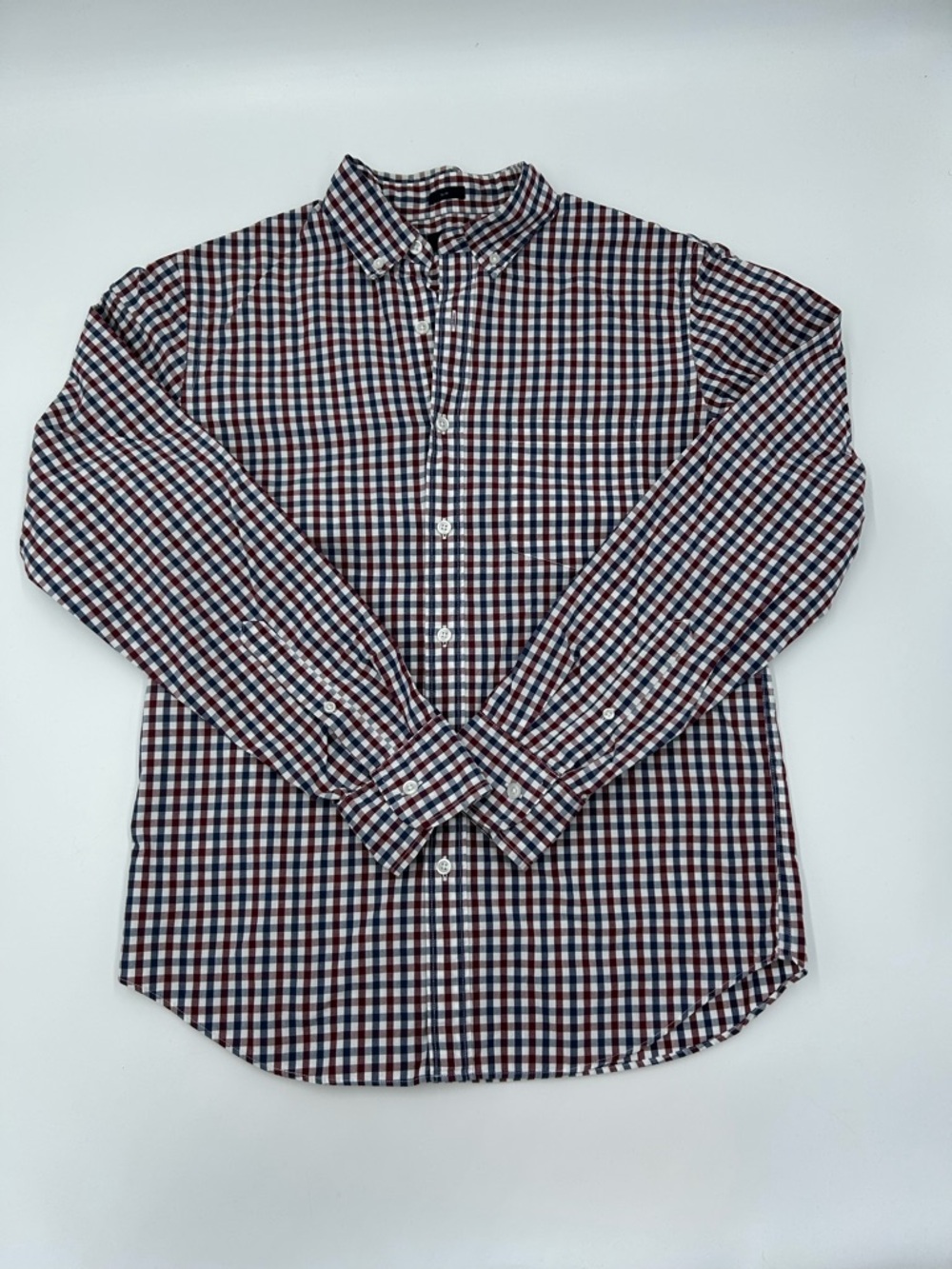 J. Crew Men's Red, Navy & White Checked Button-Down Shirt M Slim